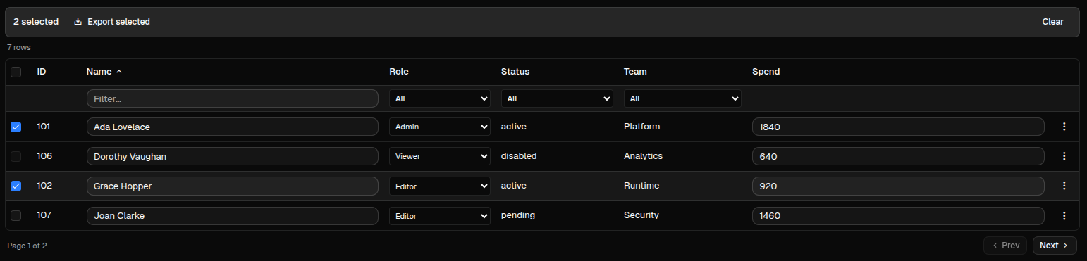 DataTable web